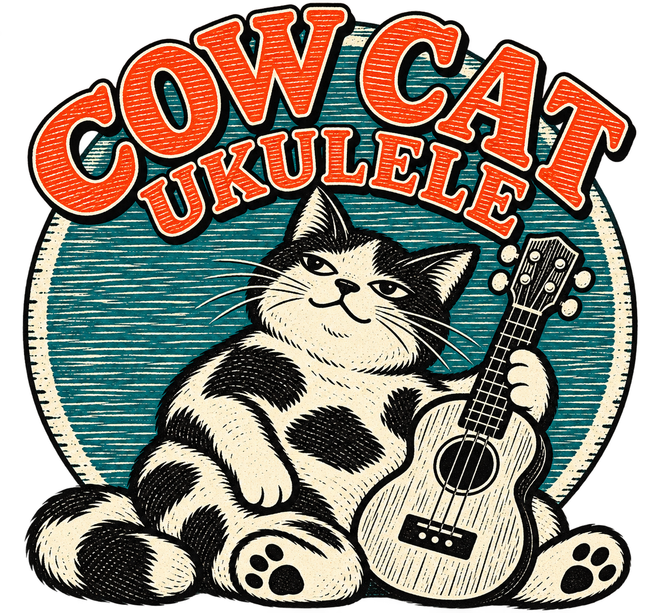 ウクレレと牛柄猫を組み合わせたJam’s Ukuleleのオリジナルデザイン